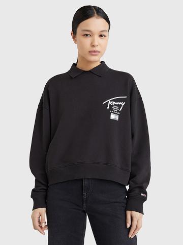 Női Tommy Hilfiger Cropped Signature Pulóverek Fekete | HU 379BEX